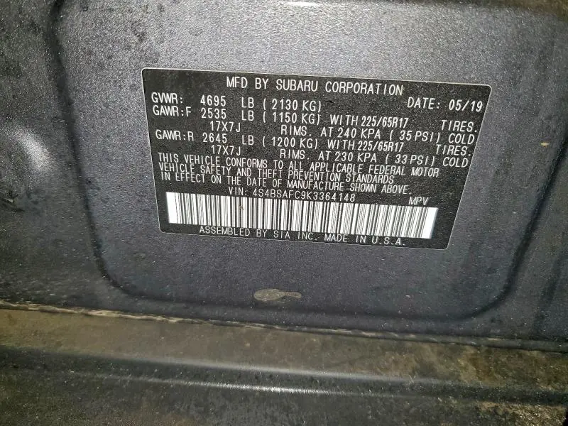 2019 SUBARU OUTBACK 2.5I PREMIUM  