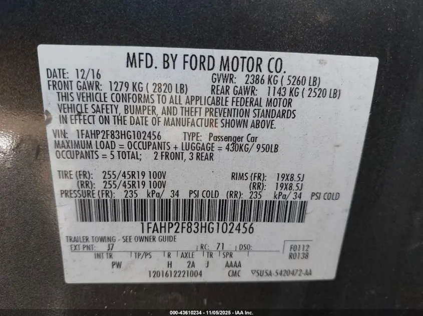 2017 FORD TAURUS LIMITED