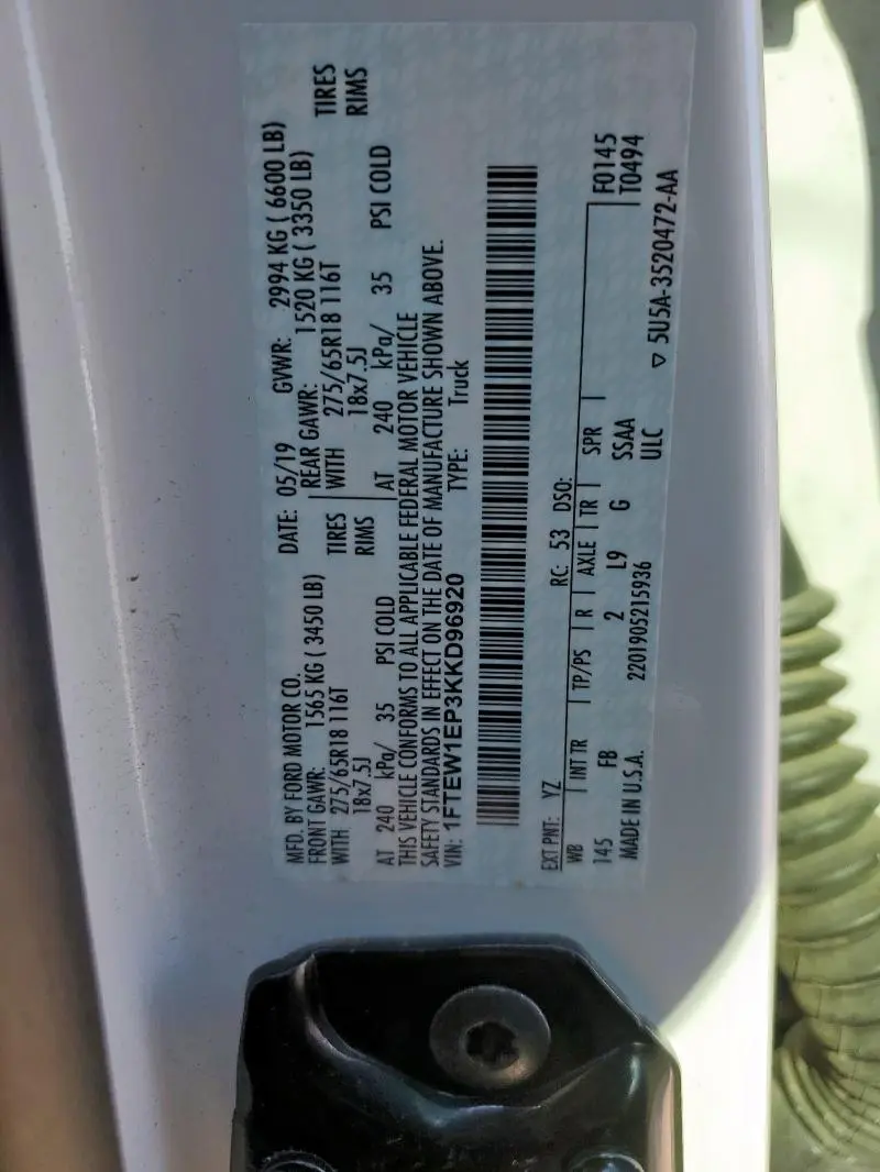 2019 FORD F150 SUPERCREW  