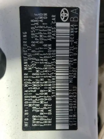 2018 TOYOTA COROLLA L
