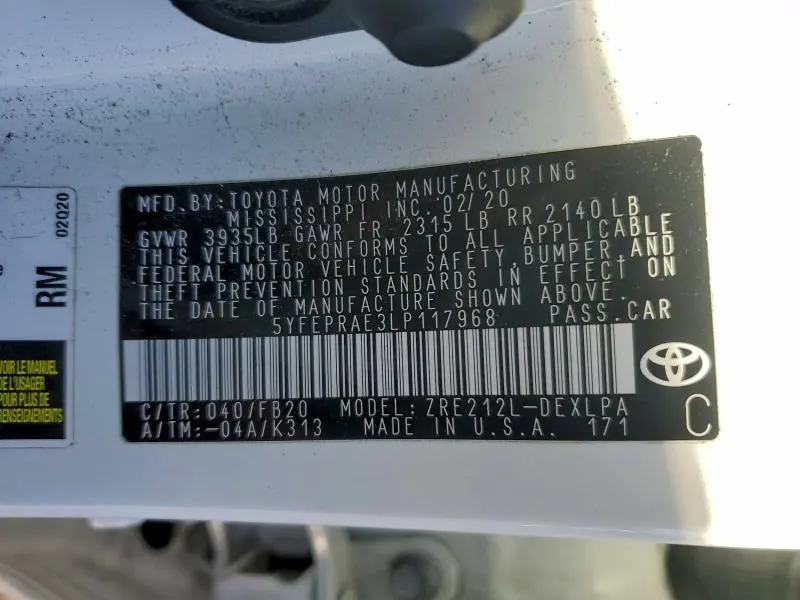 2020 TOYOTA COROLLA LE  