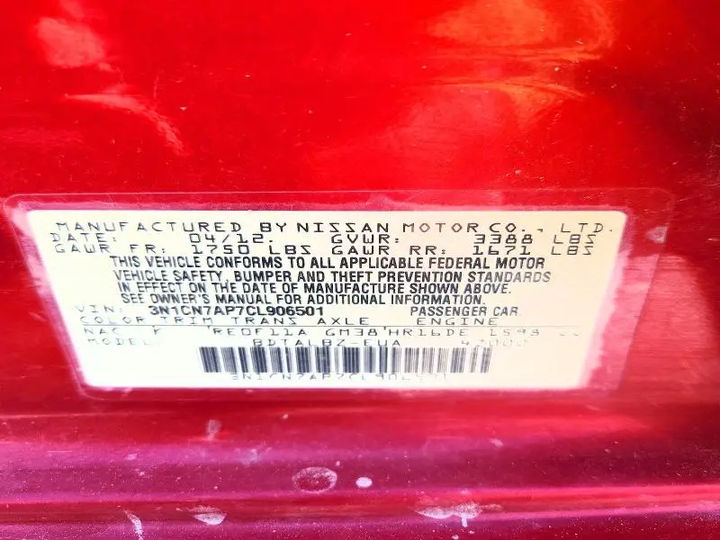 2012 NISSAN VERSA 1.6 S  