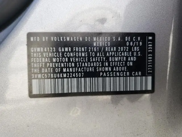 2019 VOLKSWAGEN JETTA S  
