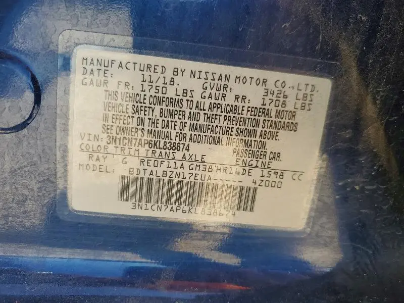 2019 NISSAN VERSA SV  