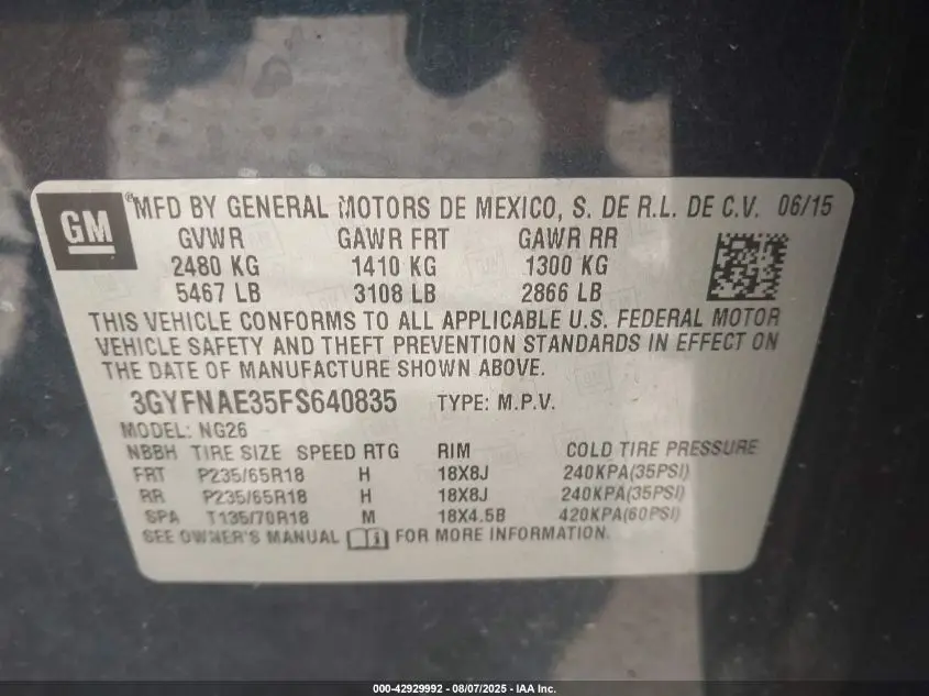 2015 CADILLAC SRX STANDARD