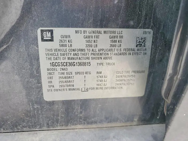 2016 CHEVROLET COLORADO LT  