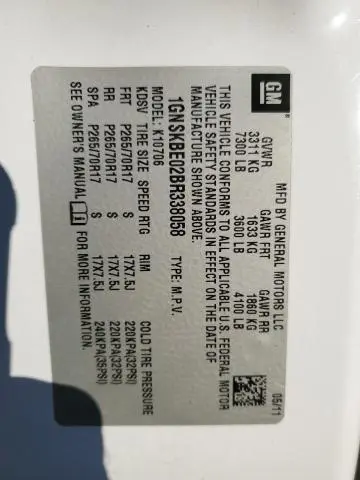 2011 CHEVROLET TAHOE K1500 LT  