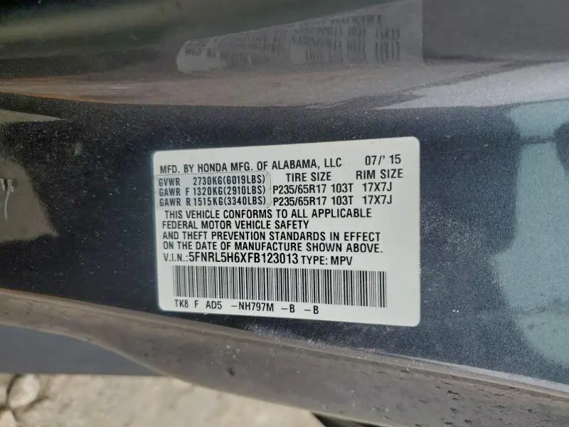 2015 HONDA ODYSSEY EXL  