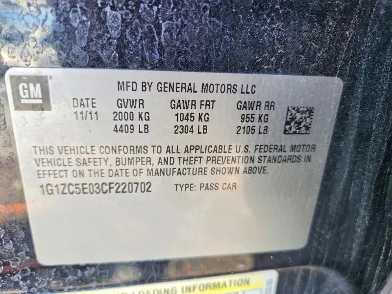 2012 CHEVROLET MALIBU 1LT  