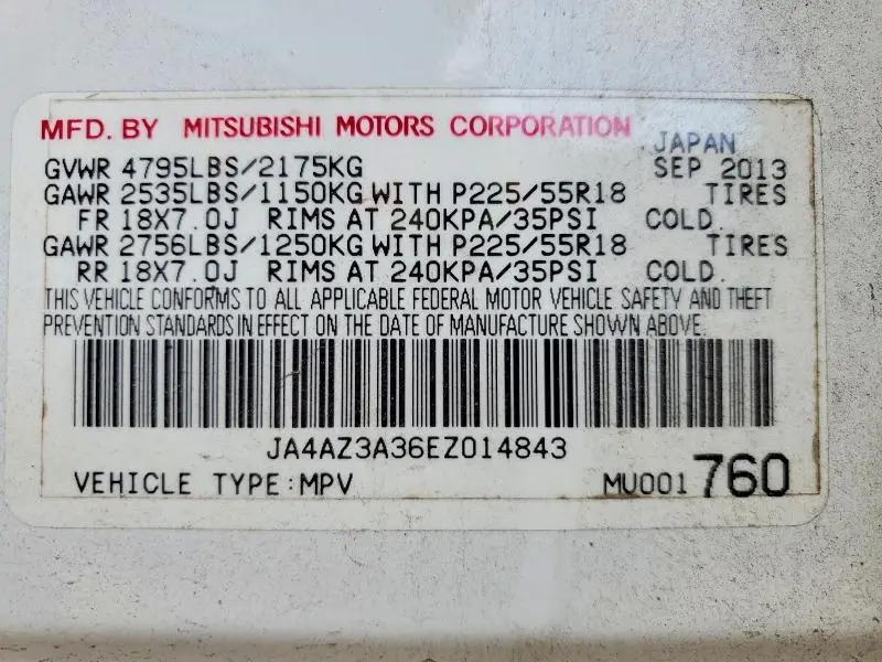 2014 MITSUBISHI OUTLANDER SE  