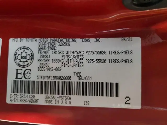 2021 TOYOTA TUNDRA CREWMAX SR5  