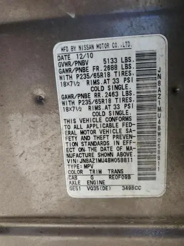 2011 NISSAN MURANO S  