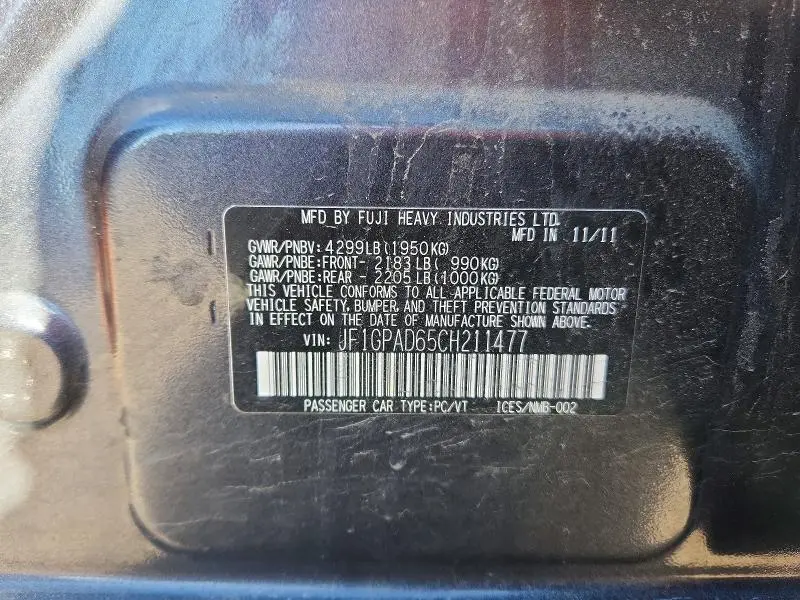 2012 SUBARU IMPREZA PREMIUM  