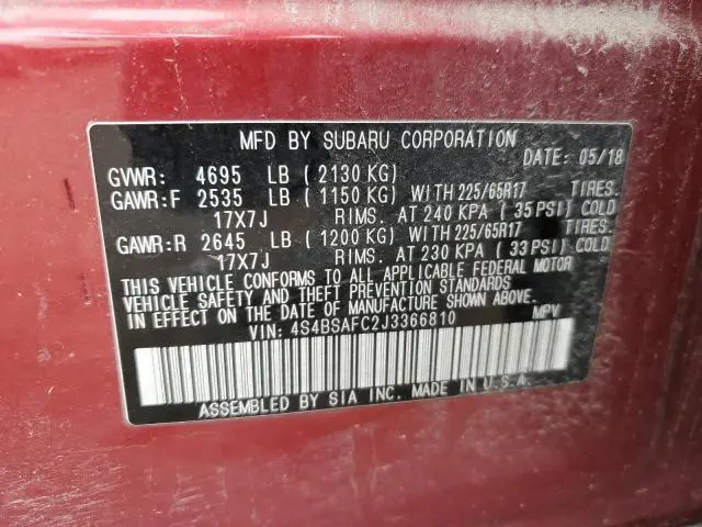 2018 SUBARU OUTBACK 2.5I PREMIUM  