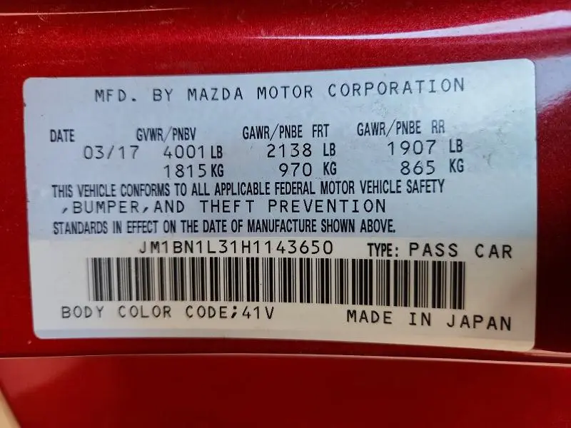 2017 MAZDA 3 TOURING  