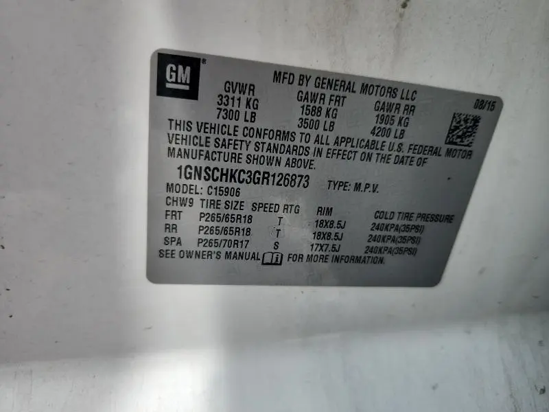 2016 CHEVROLET SUBURBAN C1500 LT  