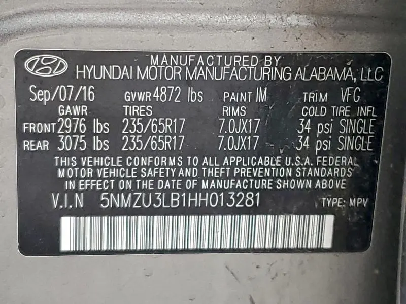 2017 HYUNDAI SANTA FE SPORT   