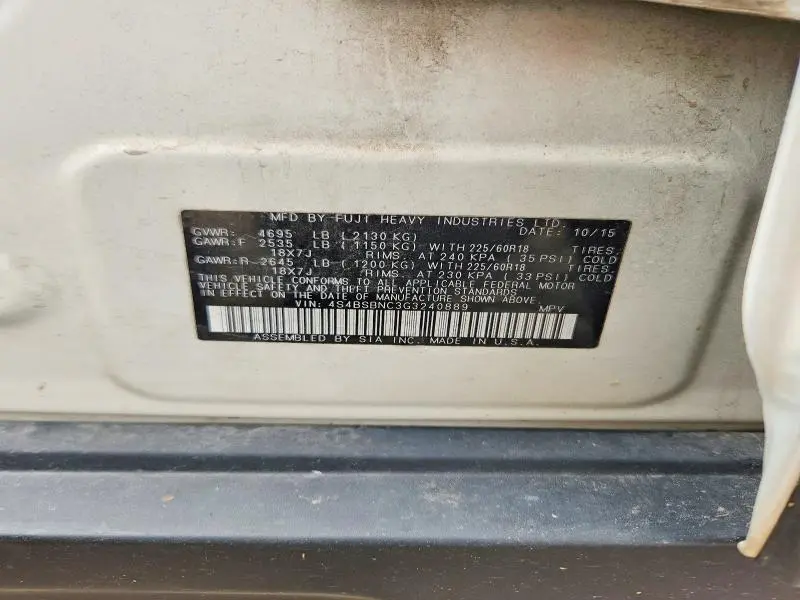 2016 SUBARU OUTBACK 2.5I LIMITED  