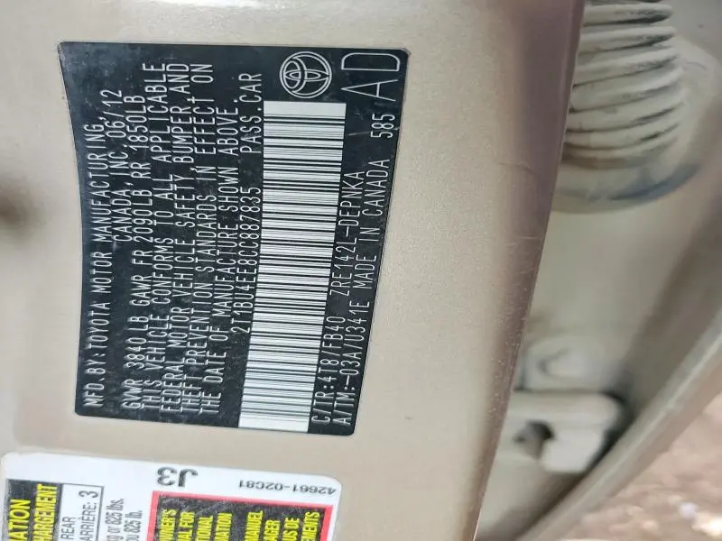 2012 TOYOTA COROLLA LE  