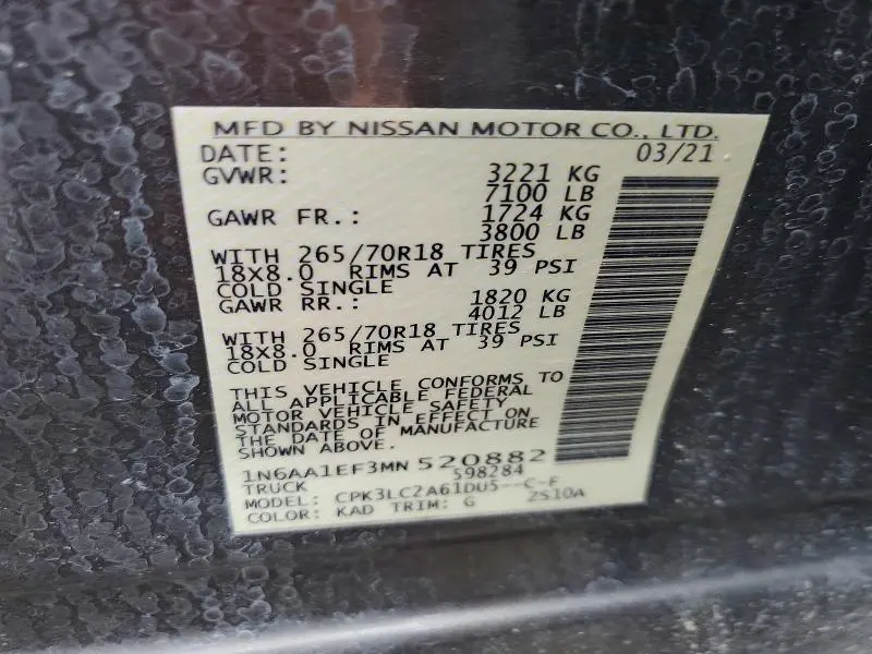 2021 NISSAN TITAN SV  