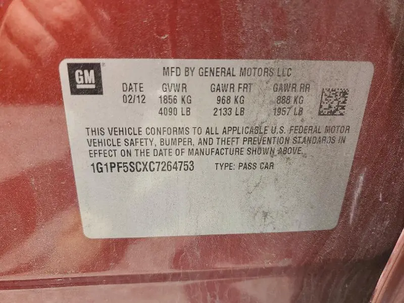 2012 CHEVROLET CRUZE LT  