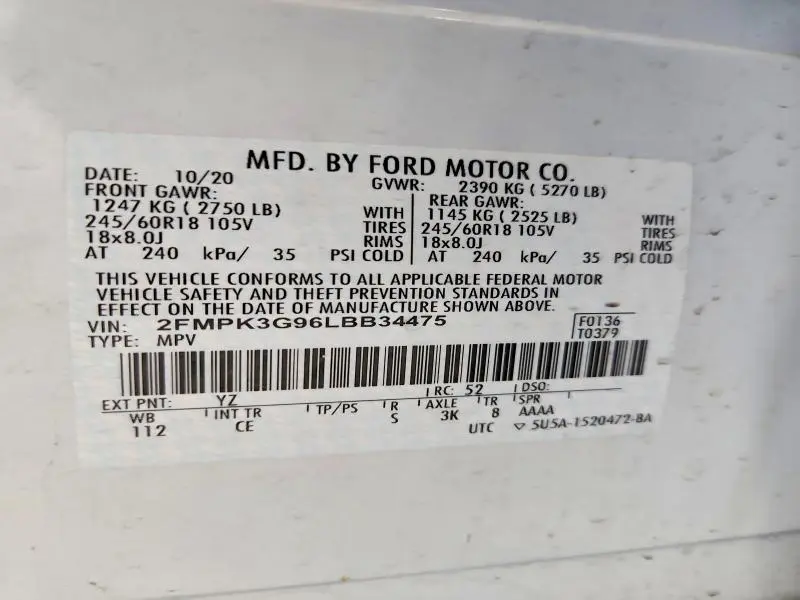 2020 FORD EDGE SE  