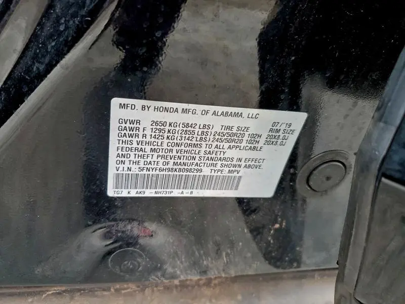 2019 HONDA PILOT TOURING  