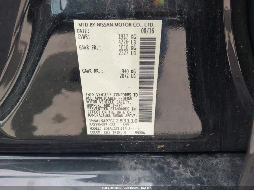 2016 NISSAN ALTIMA 2.5 S