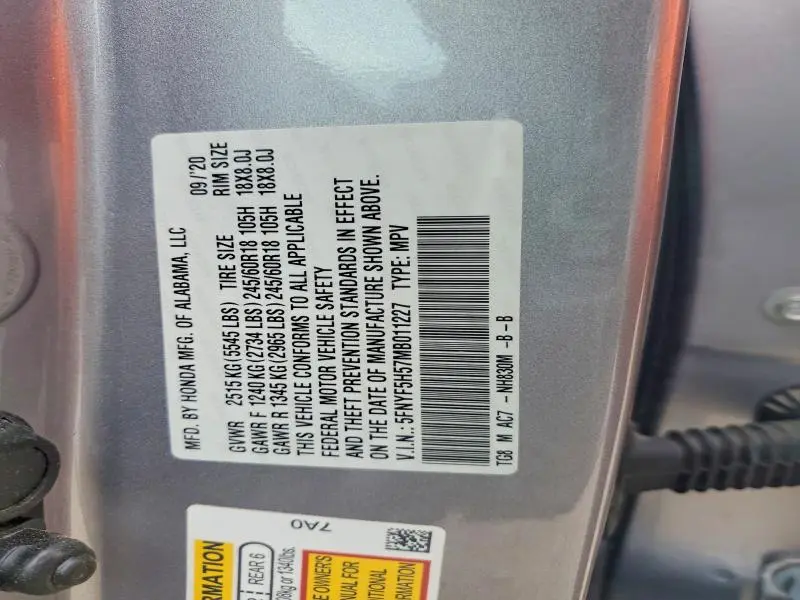 2021 HONDA PILOT EXL  