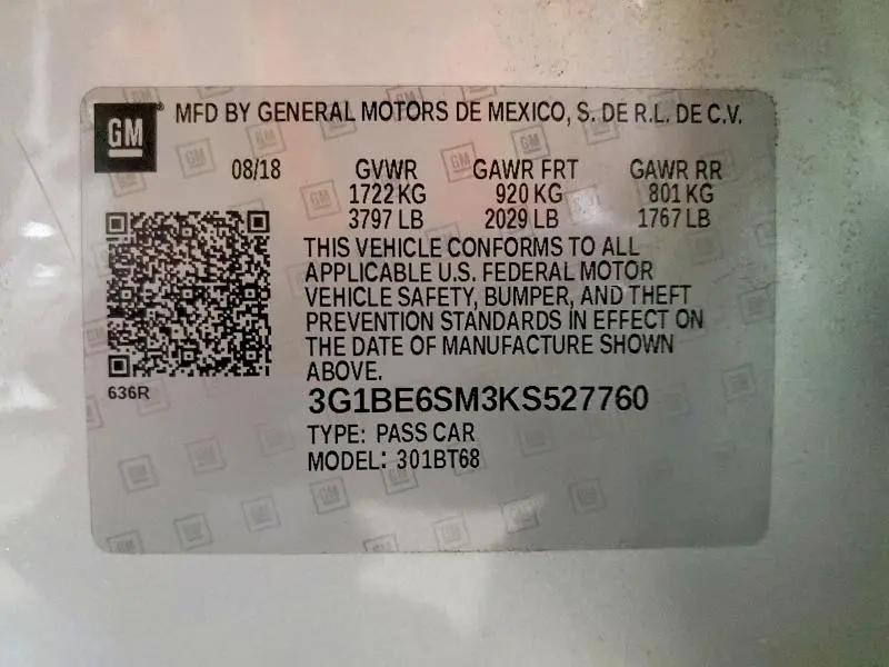 2019 CHEVROLET CRUZE LT  