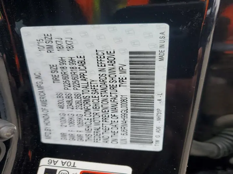 2016 HONDA CR-V TOURING  