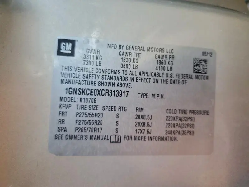 2012 CHEVROLET TAHOE K1500 LTZ  