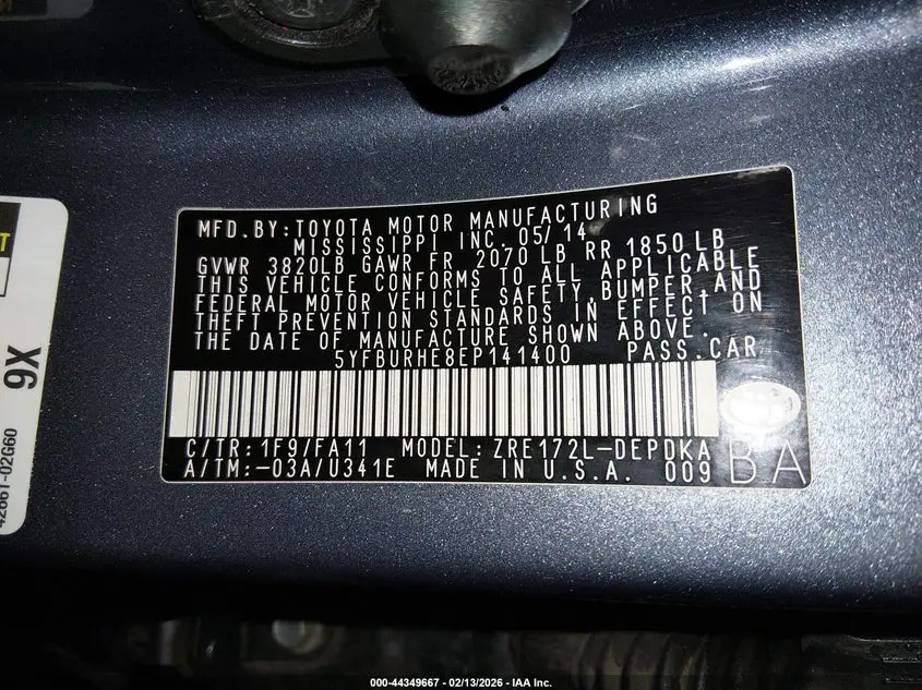 2014 TOYOTA COROLLA L