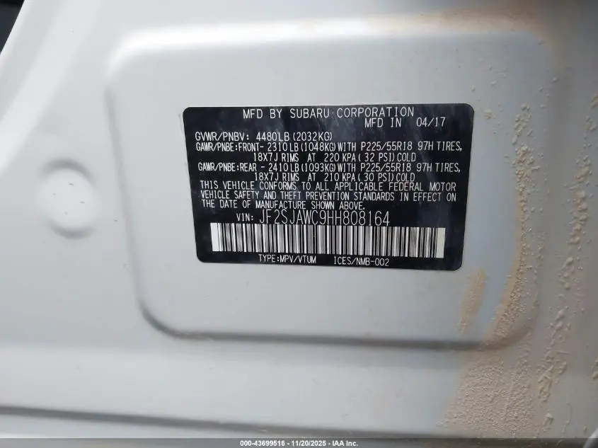 2017 SUBARU FORESTER 2.5I TOURING