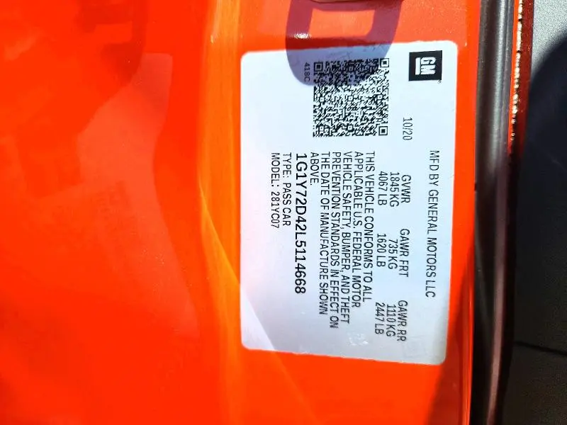 2020 CHEVROLET CORVETTE STINGRAY 2LT  