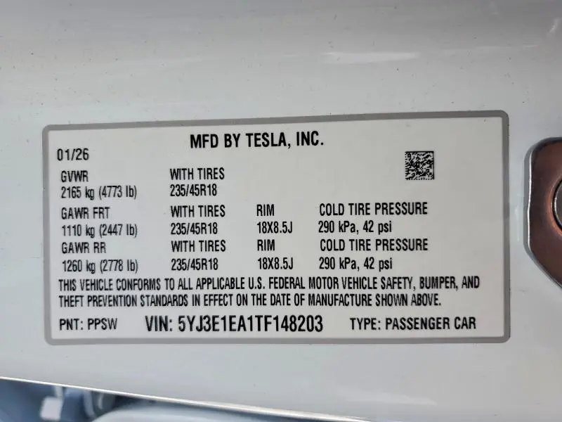 2026 TESLA MODEL 3   