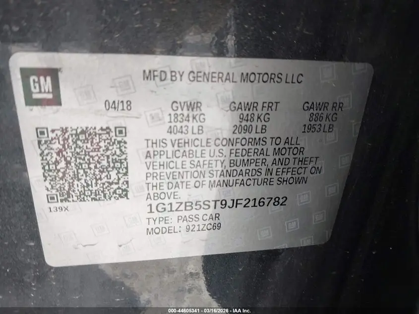 2018 CHEVROLET MALIBU 1LS