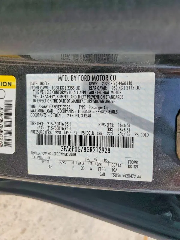2016 FORD FUSION S  