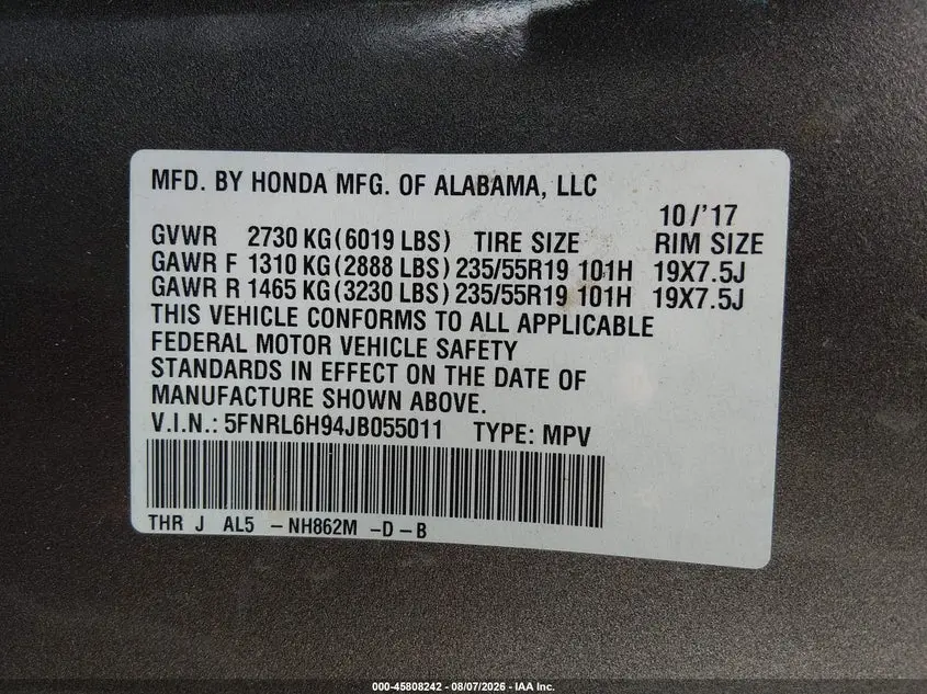 2018 HONDA ODYSSEY ELITE