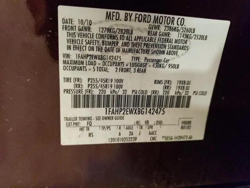 2011 FORD TAURUS SEL  