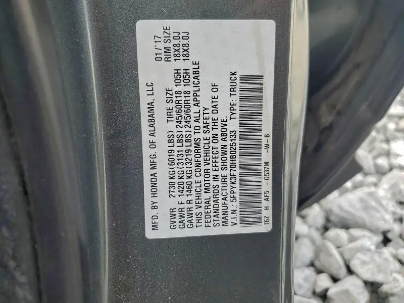 2017 HONDA RIDGELINE RTL  