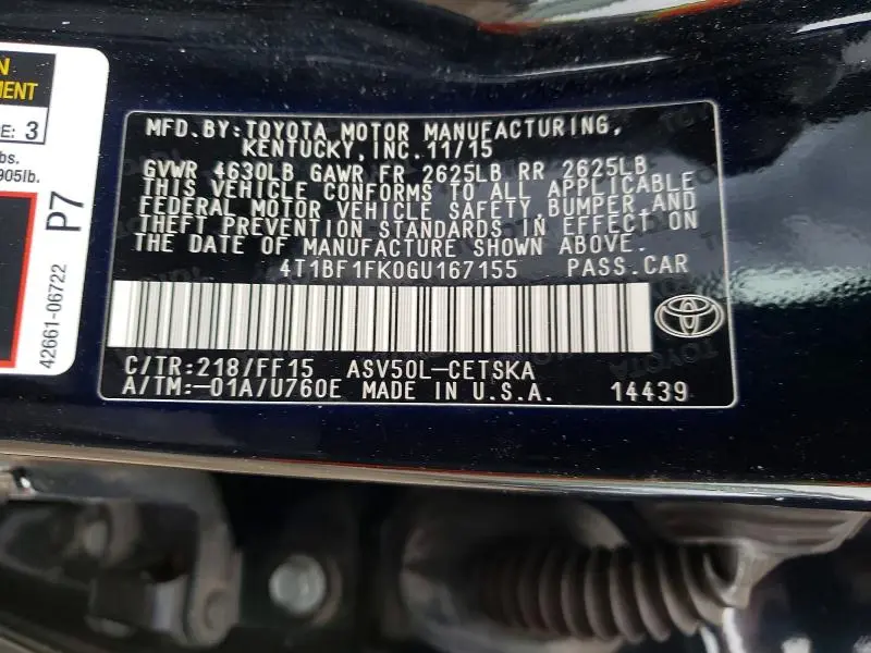 2016 TOYOTA CAMRY SE  