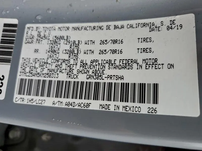 2019 TOYOTA TACOMA DOUBLE CAB  