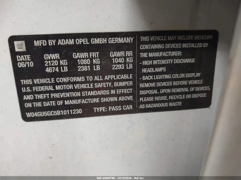 2011 BUICK REGAL CXL RUSSELSHEIM