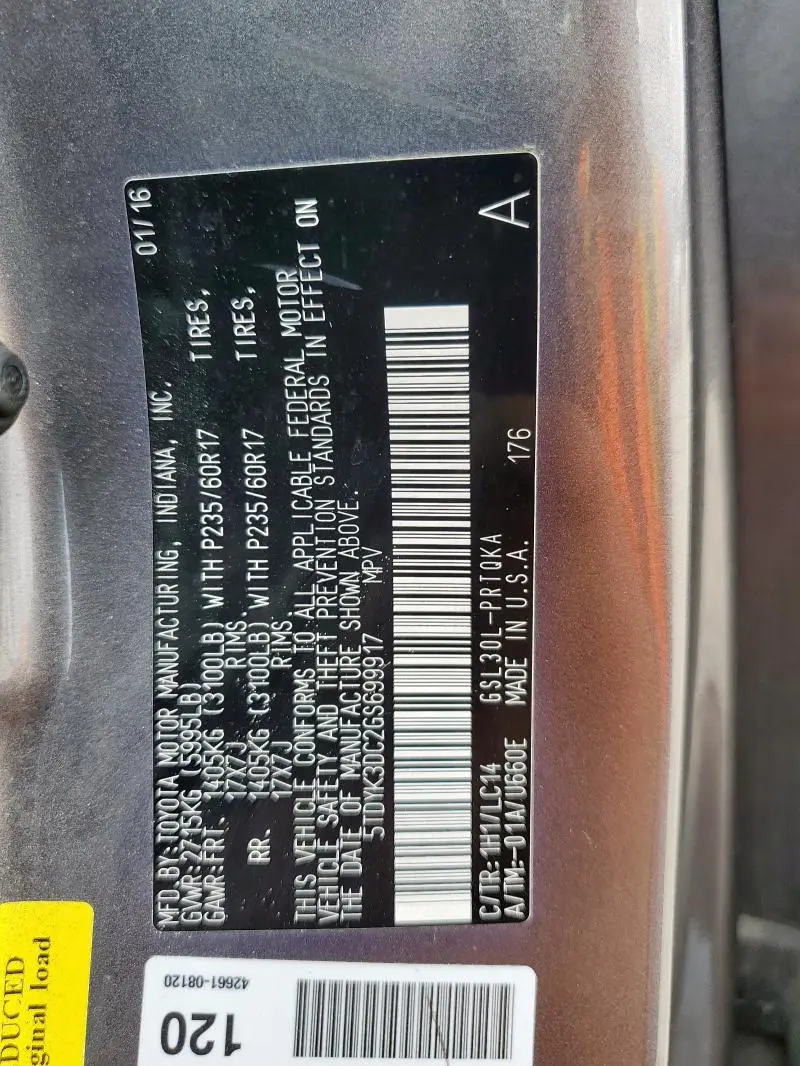 2016 TOYOTA SIENNA XLE  