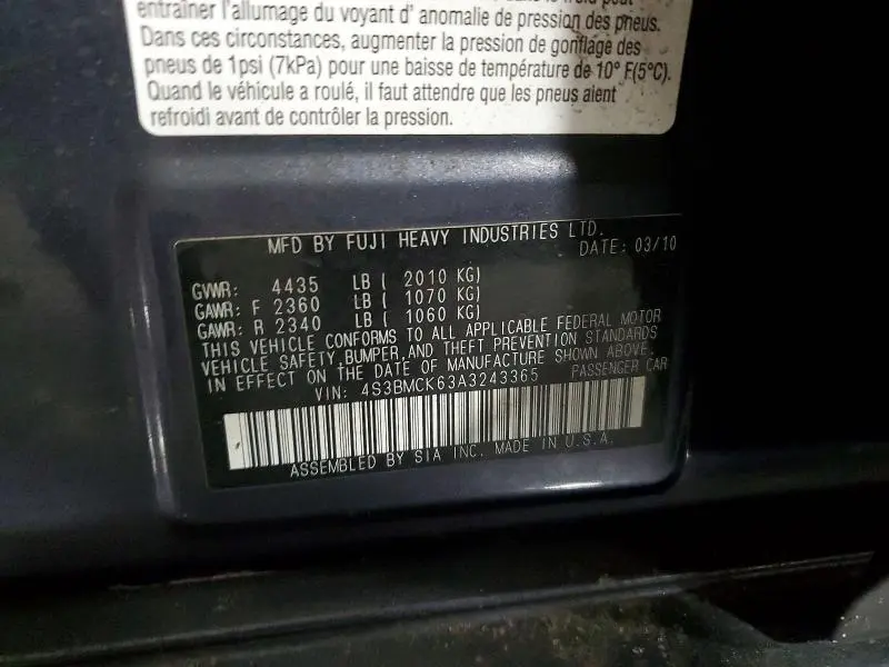 2010 SUBARU LEGACY 2.5I LIMITED  