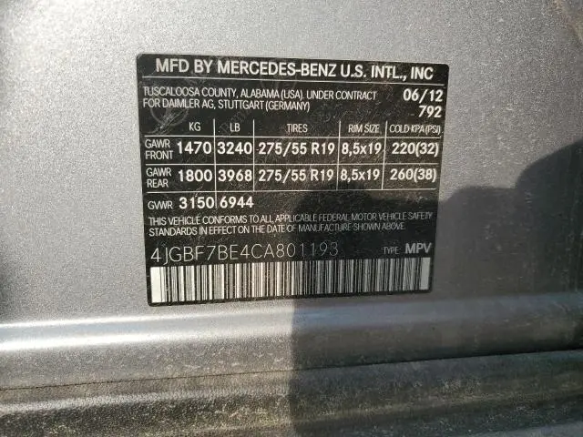 2012 MERCEDES-BENZ GL 450 4MATIC  