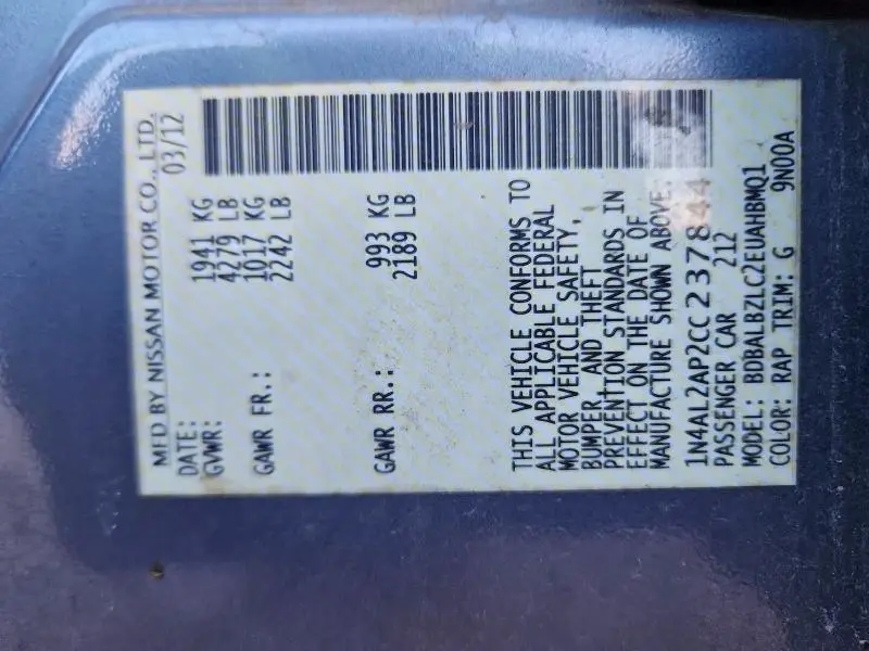 2012 NISSAN ALTIMA BASE  