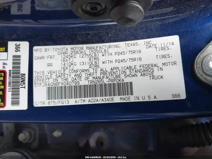 2015 TOYOTA TACOMA PRERUNNER