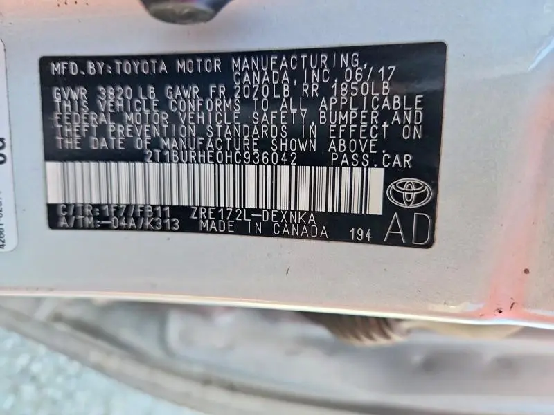 2017 TOYOTA COROLLA LE  